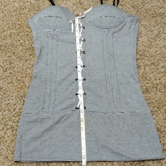 Mandee y2k striped tank bustier rockabilly punk goth pin up top black grey small - Picture 9 of 10